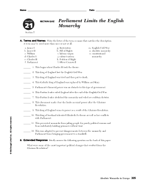 CHAPTER SECTION QUIZ 21 Lakeland Elementary School  Form