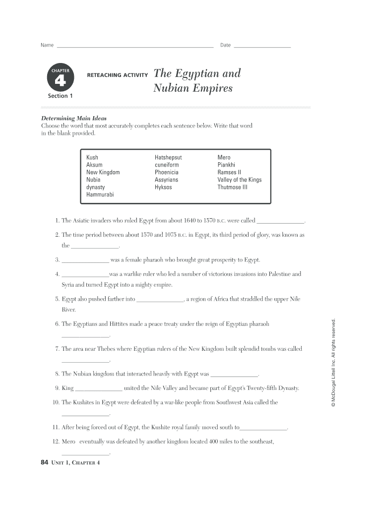 The Egyptian and Nubian Empires Worksheet Answers  Form