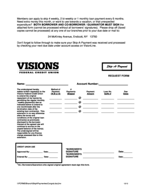 Visions Skip a Payment  Form