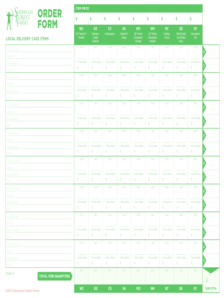 Sherwood Forest Farms Order Form