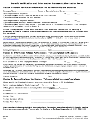 Benefit Verification and Information Release Authorization Form