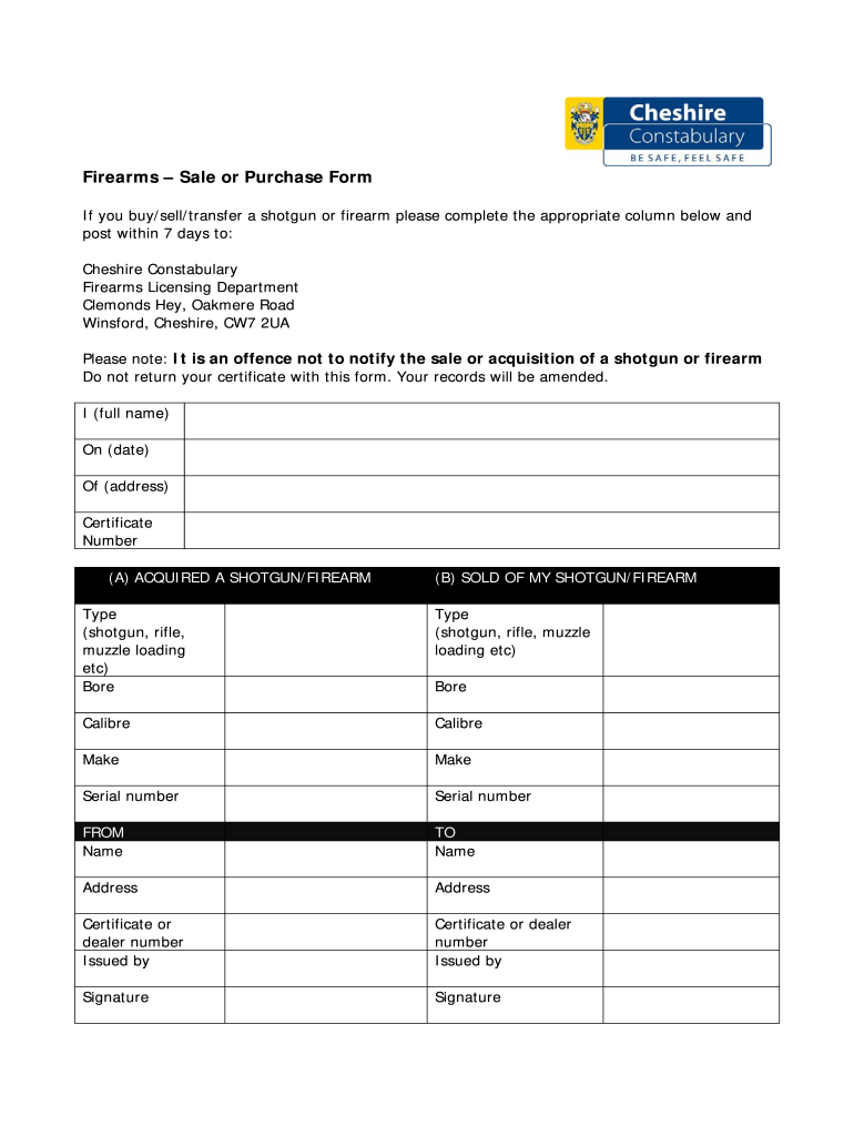 Cheshire Police Firearms Renewal  Form