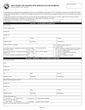 DISCLOSURE for HOUSING with SERVICES ESTABLISHMENTS Usaindiana  Form