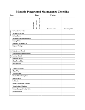 Monthly Playground Inspection Checklist  Form