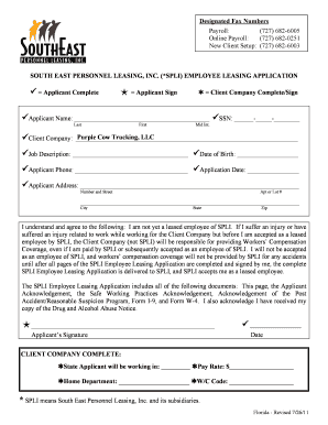 Southeast Personnel Leasing Employee Application  Form