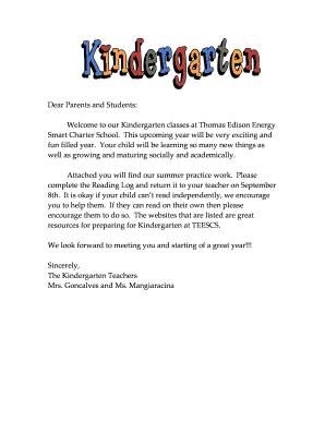 Welcome to Kindergarten Letter  Form