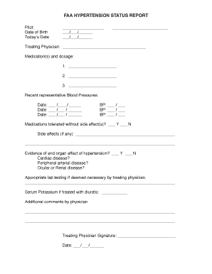 Faa Hypertension Worksheet  Form