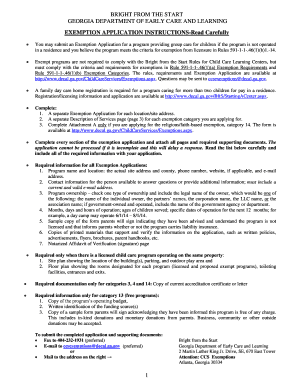 EXEMPTION APPLICATION INSTRUCTIONSRead Carefully Decal Ga  Form