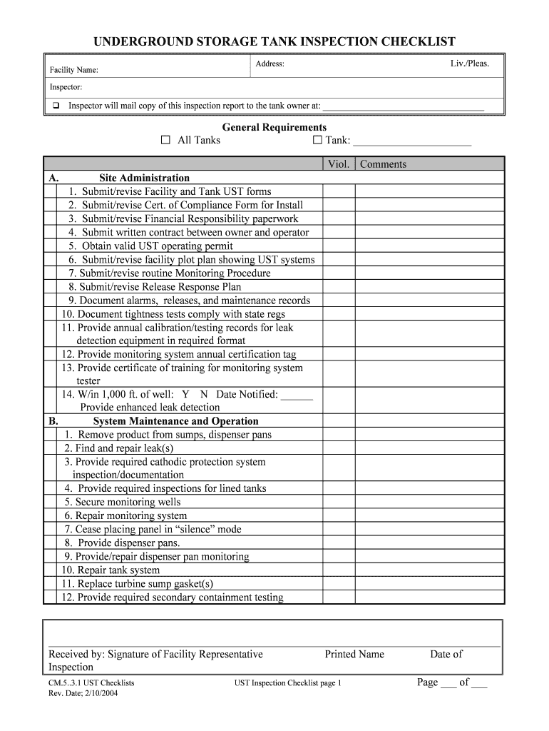Storage Tank Inspection Checklist  Form