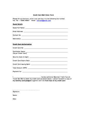 Credit Card Mail Order Form