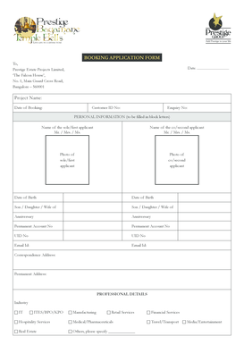 Booking ApplicAtion Form Prestige Group Real Estate