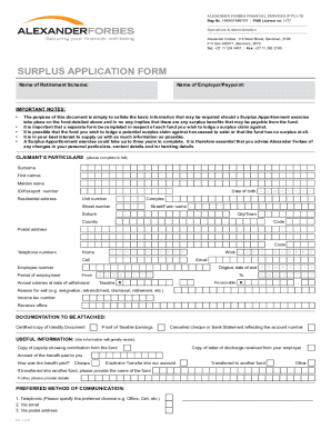 Alexander Forbes Surplus Funds Contact Details  Form