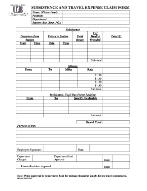 SUBSISTENCE and TRAVEL EXPENSE CLAIM FORM