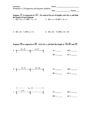 Geometry Ws 1 2 Congruence and Segment Addition  Form