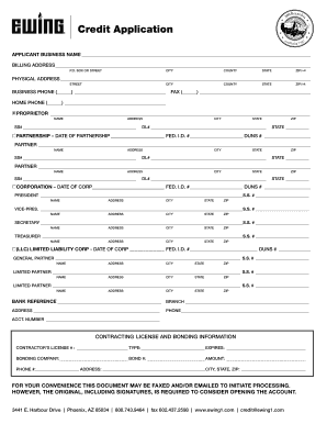 Credit Application Ewing Irrigation  Form