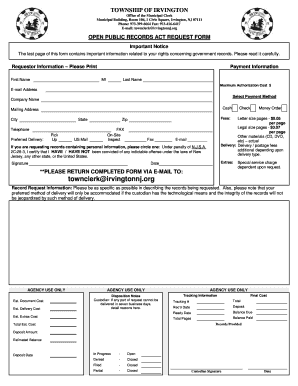 OPEN PUBLIC RECORDS ACT REQUEST FORM Irvingtonnet