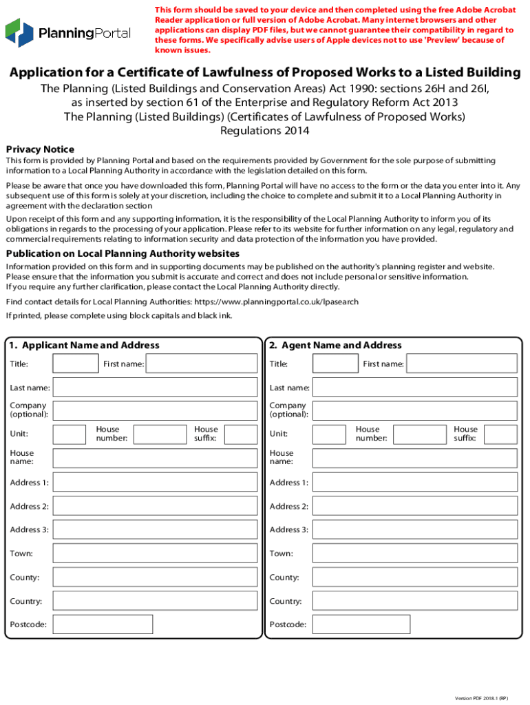 Certificate Lawfulness Listed Building  Form