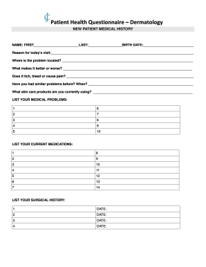 Patient Health Questionnaire Dermatology  Form