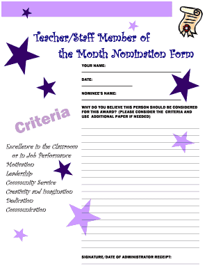 Teacher of the Month Criteria  Form