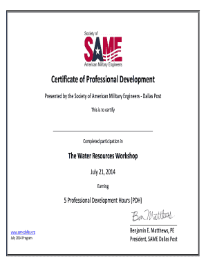 Certificate of Professional Development Dallas SAME Samedallas  Form