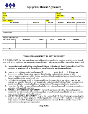 Equipment Rental Agreement ASJ Small Engines  Form