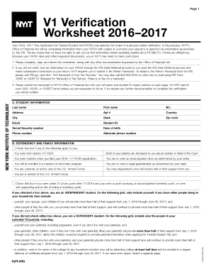  Page 1 V1 Verification Worksheet 20162017 Your Application for Federal Student Aid FAFSA Was Selected for Review in a Process Ca 2020