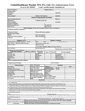 United Healthcare Parekh Pre Auth Form