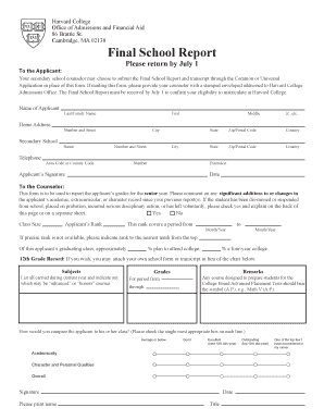 Harvard Secondary School Report  Form