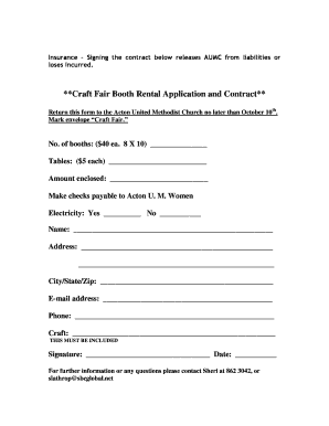 Craft Fair Booth Rental Application and Contract  Form