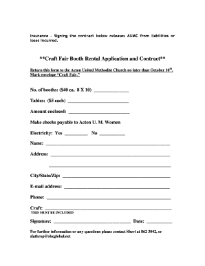 Craft Fair Booth Rental Application and Contract 2010