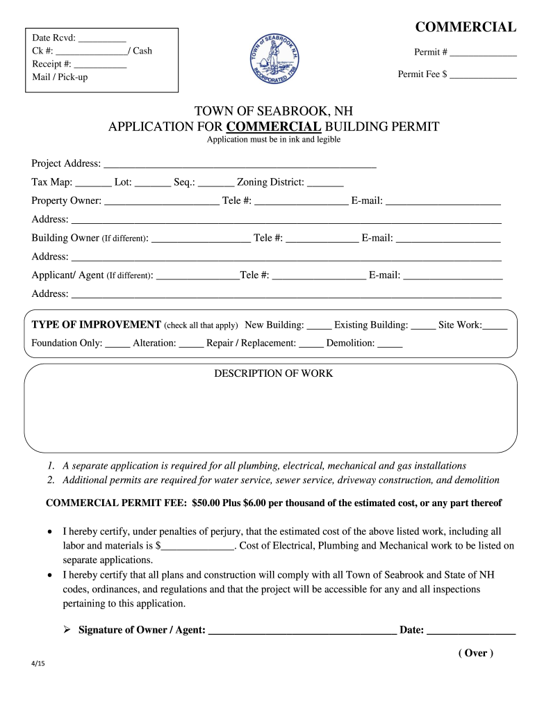  TOWN of SEABROOK NH APPLICATION for COMMERCIAL BUILDING 2015-2024