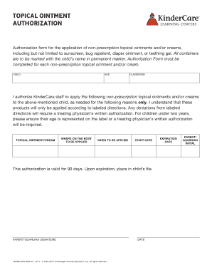 TOPICAL OINTMENT AUTHORIZATION Kindercarecom  Form