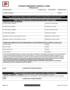  NEW Student Emergency Medical Form 2015docx 2015-2024