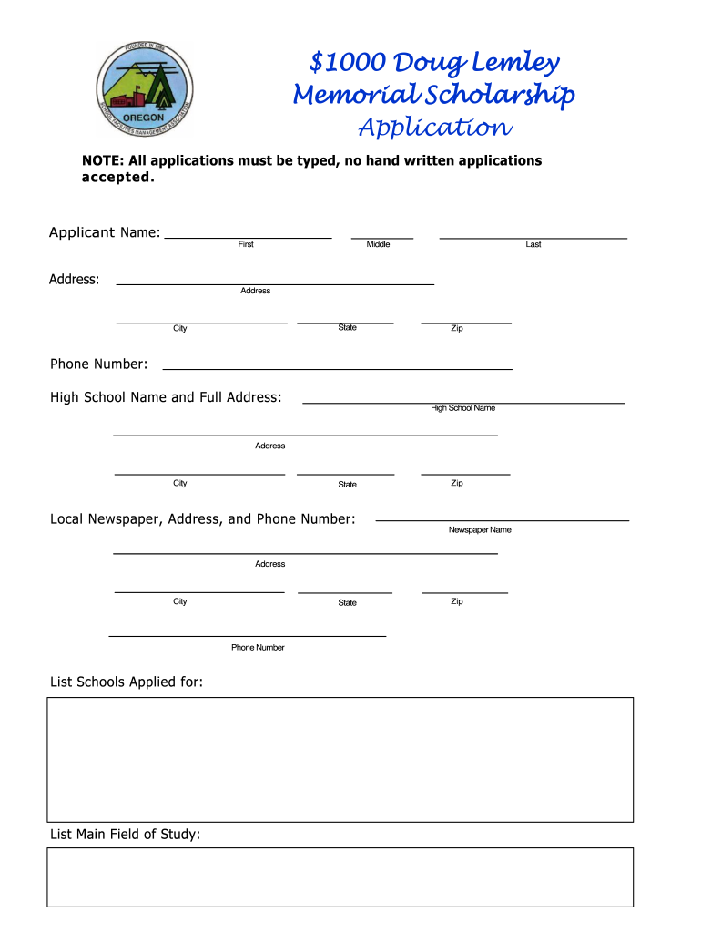 1000 Doug Lemley Memorial Scholarship Application  Osfma  Form