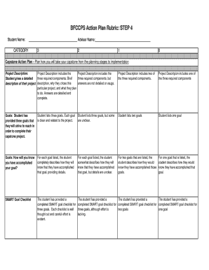 Rubric Step 4 Action Plan Bfccpsorg  Form
