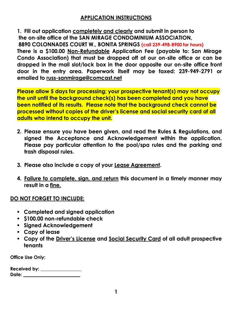 San Mirage RENTAL APPLICATION  Sanmirage  Form