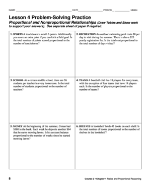 Lesson 4 Problem Solving Practice Proportional and Nonproportional Relationships Answer Key  Form