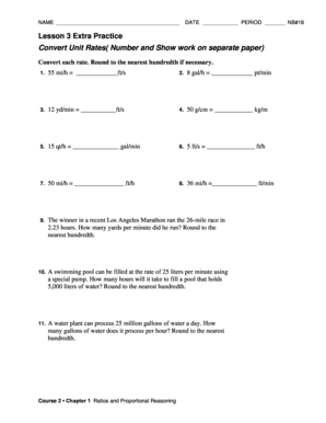 Lesson 3 Skills Practice Convert Unit Rates Answer Key  Form