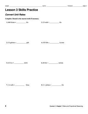 Lesson 3 Skills Practice Convert Unit Rates Answer Key  Form
