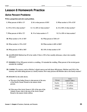 Lesson 8 Homework Practice Solve Percent Problems Answer Key  Form