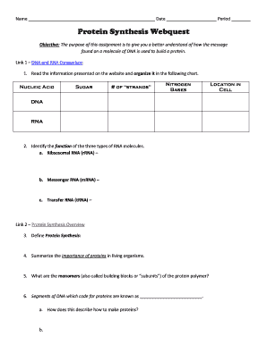 Get and Sign Protein Synthesis Webquest Worksheet Answers  Form