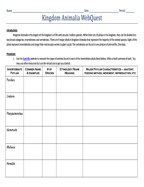 Kingdom Animalia Webquest Answer Key  Form