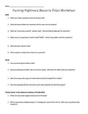 Hunting Nightmare Bacteria Video Worksheet  Form