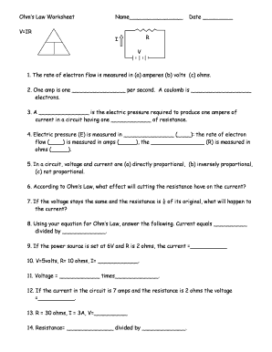 Ohms Law Worksheet  Form