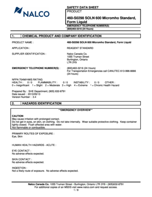 Nalco 460 S0298 Msds  Form