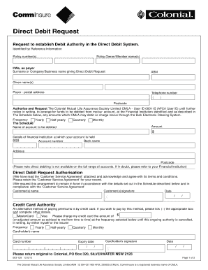 Colonial Mutual Direct Debit  Form