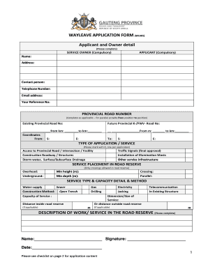 South Africa Gauteng Province Wayleave Application  Form