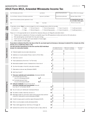 M1X Amended Income Tax Return Minnesota Department of  Form