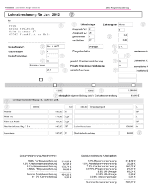 Lohnabrechnung Vorlage PDF Kostenlos  Form