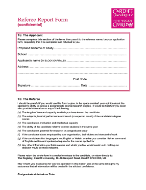 Cardiff University Reference Letter  Form